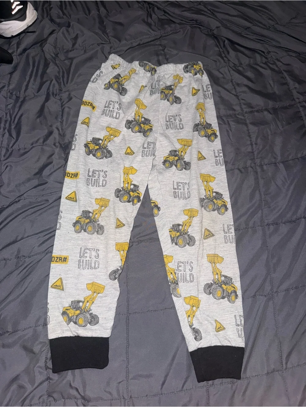 Kids Gray & Yellow Construction Print Pajama Bottoms